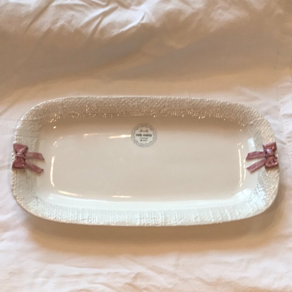 Faiancas Ramos Hand Painted Ceramic Centerpiece Tray With Bow